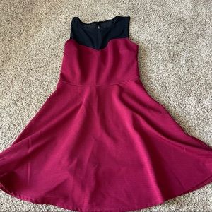 Forever 21 Maroon Skater Dress with Mesh Collar